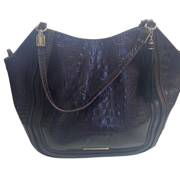BRAHMIN Thelma Tote Dark Cocoa Dalton Melbourne Croco Shoulder Bag 11.5X5X13 SEE
